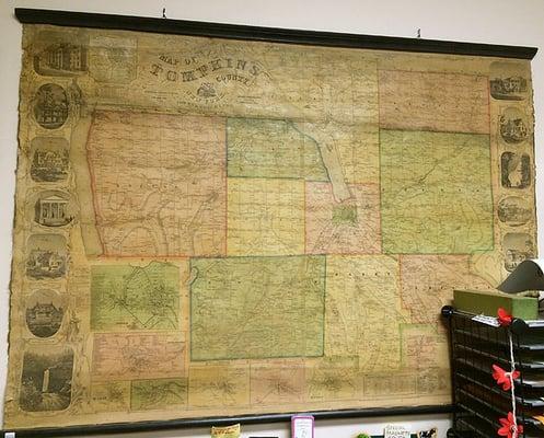 1853 giant wall map of Tompkins County for sale