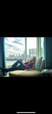 Relax to the max before a night on the town!  Oh, and enjoy the view of NYC behind me!!!