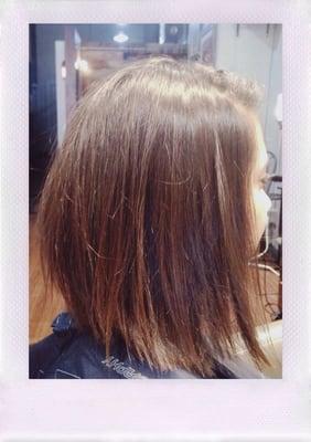 textured one length haircut by Mackenzi