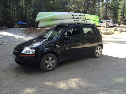 Hauling two kayaks up to utica reservoir on my little Aveo hatchback.