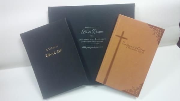 Custom Books they have done for retiring officers, as well as church functions.