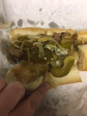 So many peppers in this cheesesteak sandwich