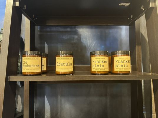 We have a line of awesome Noveltea candles with spooky smells like Old Bookstore, Dracula and Frankenstein!