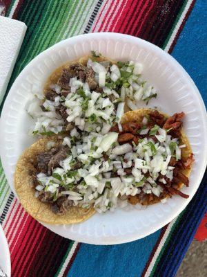 Al pastor, Cabeza and Lengua tacos