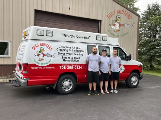 A Duct Buster Service crew after a long day of helping people to breathe cleaner air.