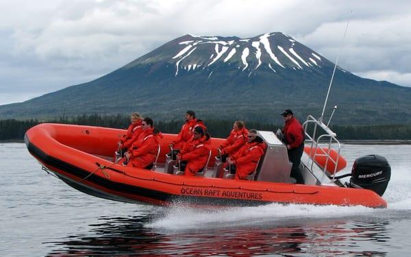 Ocean rafting along the coast of the Mt Edgecumbe Volcanic field.