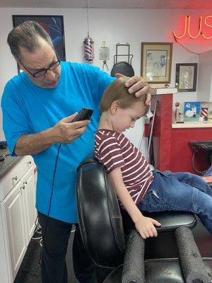 Carl cutting my son's hair for his first time getting a real hair cut