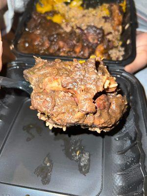 Oxtail With Rice N Peas/White Rice, Plantain,Curry Cabbage