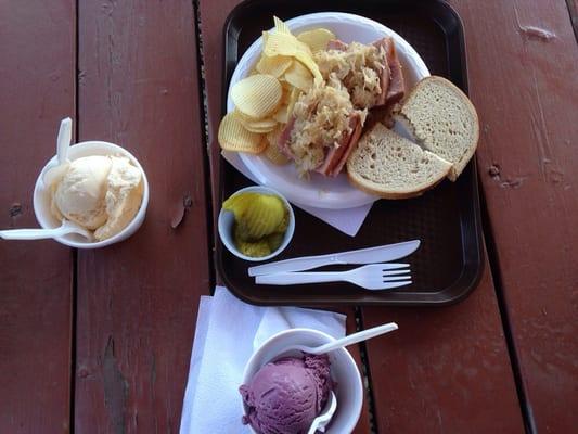 Kielbasa sandwich with homemade sauerkraut. So good we bought a pint!