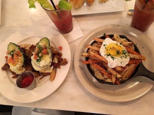 avocado huevos rancheros (L) and kill it skillet (R)