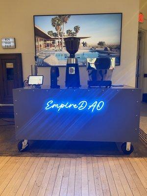 Empire Dao is a web3 cultural center located in the iconic building 190 Bowery .The Espresso Bar on the event floor is open to the public