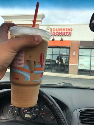 Large iced caramel latte with almond milk