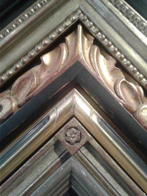 Beautiful finished carved corner frames. Guilt by Italian artisans in Sterling,White and Yellow gold.