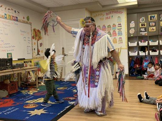 For Thanksgiving, we invited Mr. Eric Runningpath to teach our children about Native American culture.