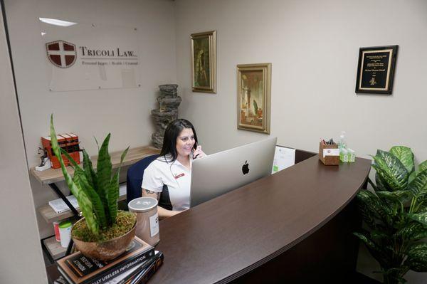 Evelyn at our Front Desk | She is our Front Desk Reception and Legal Assistant.