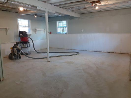 Before new coating they thoroughly grind and clean the concrete to prep for application surprisingly minimal dust thanks to pro equipment