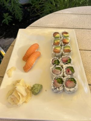 Salmon nigiri, yellowtail jalapeño, salmon avocado