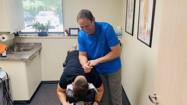 Dr. Michael Veerman doing Manual Therapy on patient at MVP Chiropractic and Physical Therapy in New Lenox