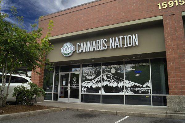 Cannabis Nation Beaverton storefront located across the street from Nike World Headquarters