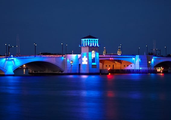 The Royal Palm Bridge, lit up for Autism Speaks, on April 2, 2014 (World Autism Awareness Day).