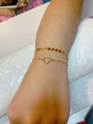 Permanent bracelet stack! Disco chain + heart