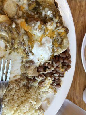 Chili verde enchiladas were so flavorful, and I love the chili verde here plus the whole beans were delicious!!