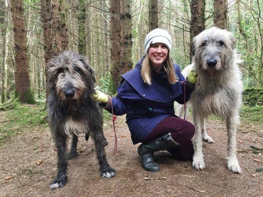 Largay Travel advisor posing with the wolf hounds of Ashford Castle in Ireland.