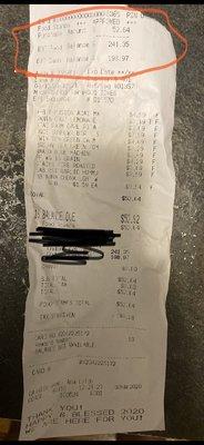 Receipt from today's incident ... purchased $52!!! Just to show you I have plenty balance food and cash ...