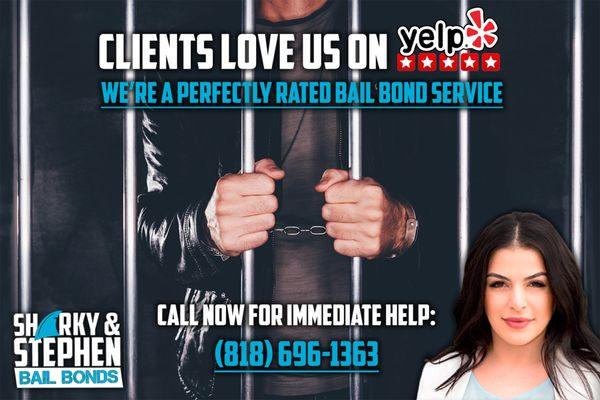 Call now for immediate bail bond help. Clients love us on Yelp. Call (818) 696-1363.