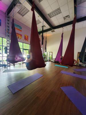 Aerial yoga class.