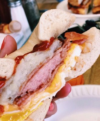 The Bomber: Pork Roll, Egg, Cheese, Hash Brown w/ Ketchup