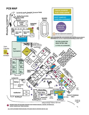 This Malibu High School campus map shows where toxins exist, and where the thyroid cancer, thyroid disease & nodules occurred.