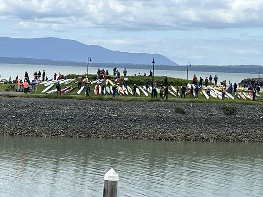 Kayak staging area at start of kayak leg