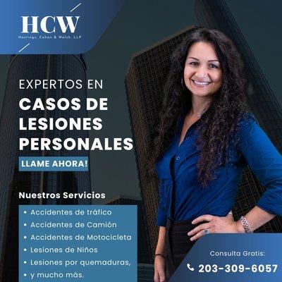 Expertos en casos de lesiones personales en Connecticut. Contactenos hoy para una consulta gratis.