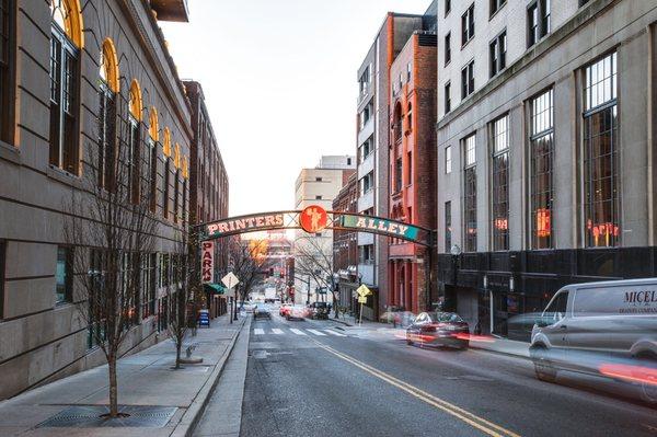 Historic Printers Alley in Downtown Nashville