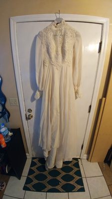 Before and after of a vintage wedding dress redesign