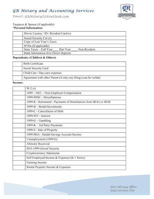 Taxpayer Checklist page 1