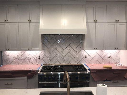 Herringbone Pattern Backsplash.