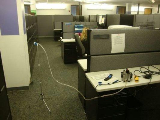 Mold/ indoor air quality testing being performed in an office