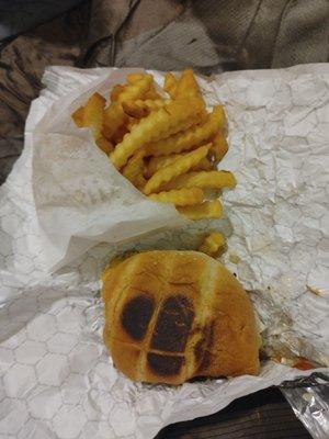 Grilled cheese, beast style burger combo, fries