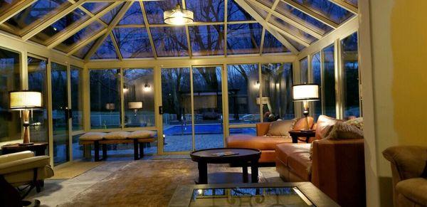 This is a fabulous all glass sunroom we just finished in Chesterton