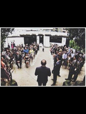 Our wedding ceremony at casa Bonita on the garden patio. 125 people.