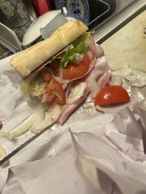 This was only a small section of the Italian sub disaster we got from whoever was helping the owner make food this night.