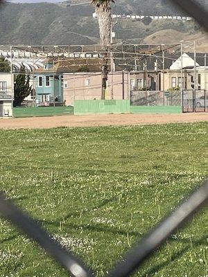 Visitation valley Playground is connected to a baseball field.