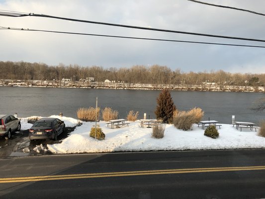 View from the table( small outdoor seating area by waters edge)