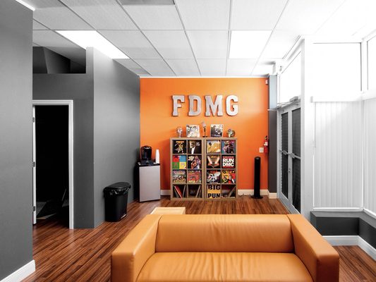 FDMG Studios Vinyl wall, and back Lobby area.