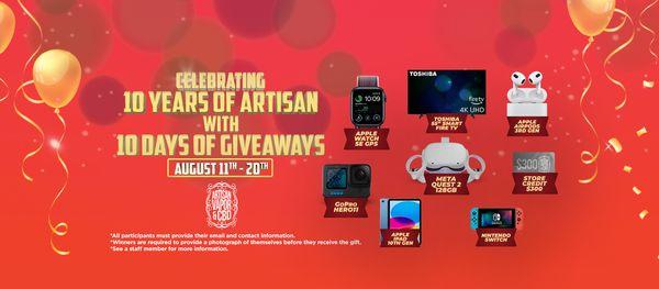 Artisan's 10-Year Anniversary Giveaway! Stop by for your chance to win!