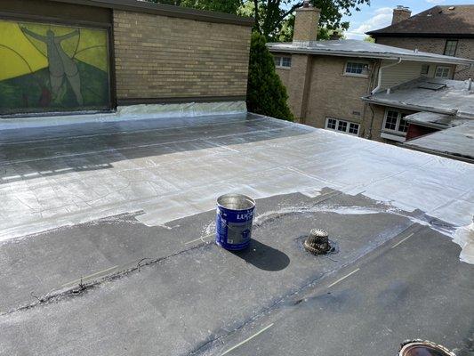 Aluminum roof coating applied to new roofing system