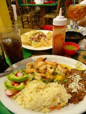 Seafood Tostada and Garlic butter shrimp; Photo by Harvey-Harv