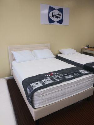 Full pillow top coil and cool gel memory foam hybrid mattress and bed frame